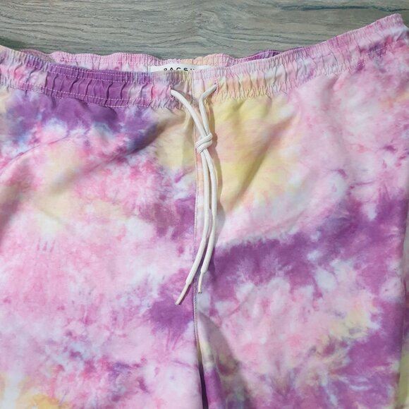 PacSun Mens L Tie Dye Swim Shorts Pink Purple Yellow 36 In Waist Drawstring - Picture 3 of 4